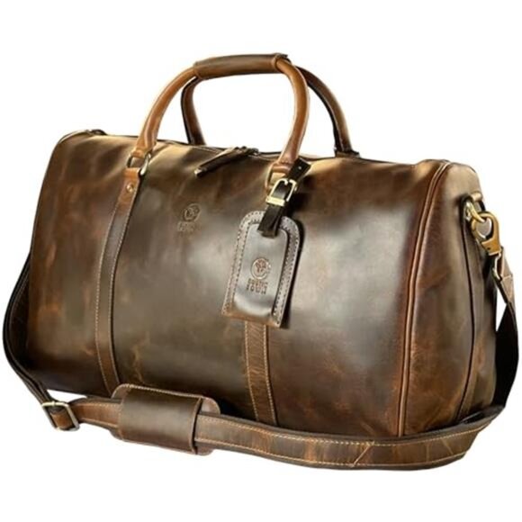 Men's Leather Duffle Bag Full Grain Leather Travel Bag 20 inch